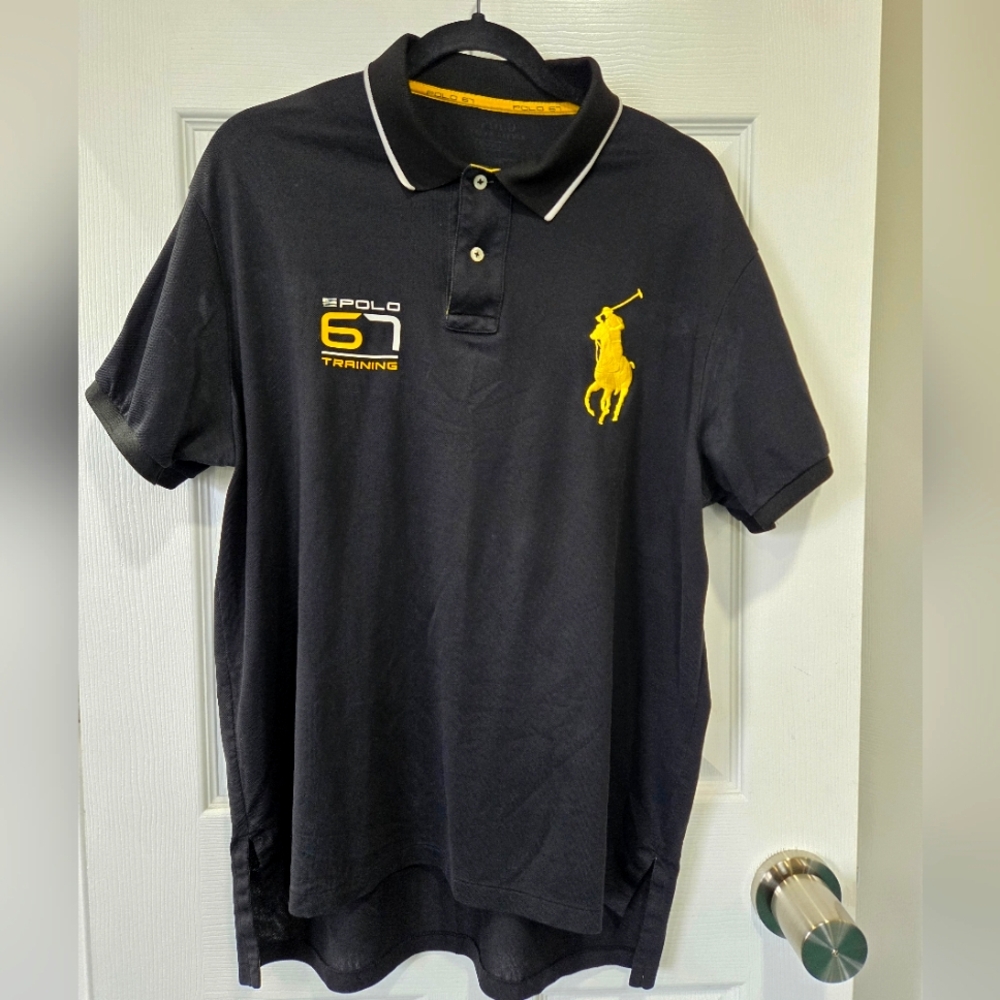 Polo by Ralph Lauren Black and Yellow Polo Shirt with Signature Logo